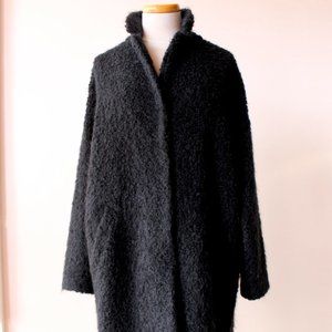 Eileen Fisher Black Boucle Alpaca Wool Blend Mid Length Coat